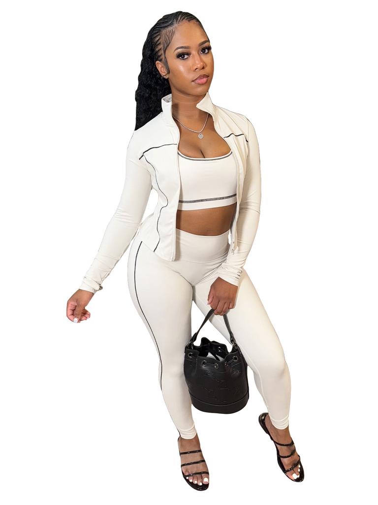 Women Color Block Sports Suit Casual Long Sleeve Zip Up Jacket And High Waist Leggings Workout Set