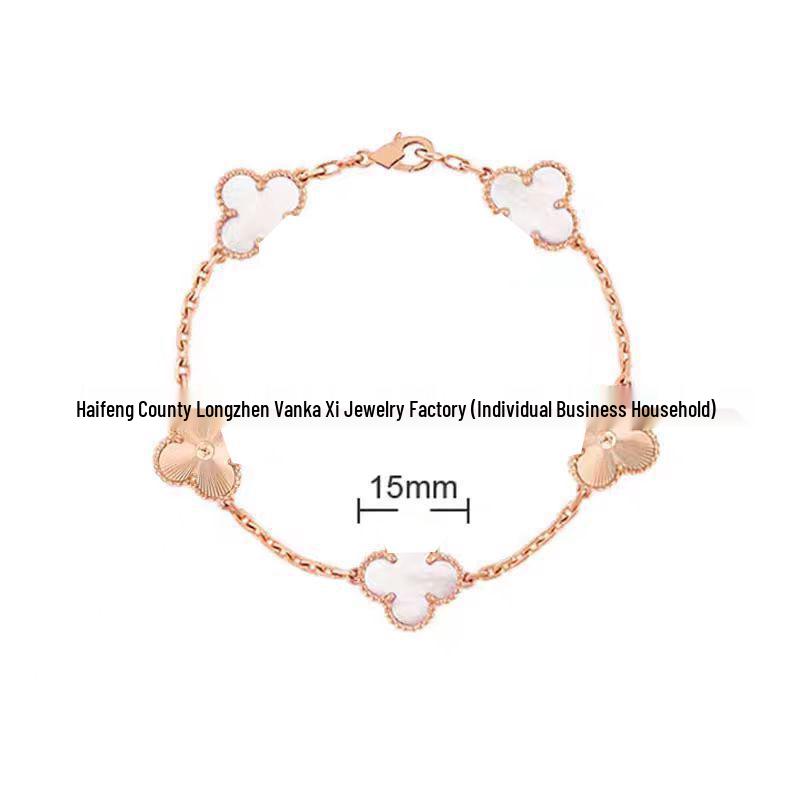 Bransoletka V Gold z Różowego Złota 18K z Koniczyną na Szczęście, Fioletowym Chalcedonem i Czerwonym Agatem dla Kobiet