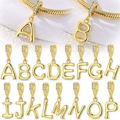 Charms Beads Copper A-Z Alphabet 26 Letters Charms Pendant Fit Original Bracelet Bangle Necklace Women Diy Jewelry