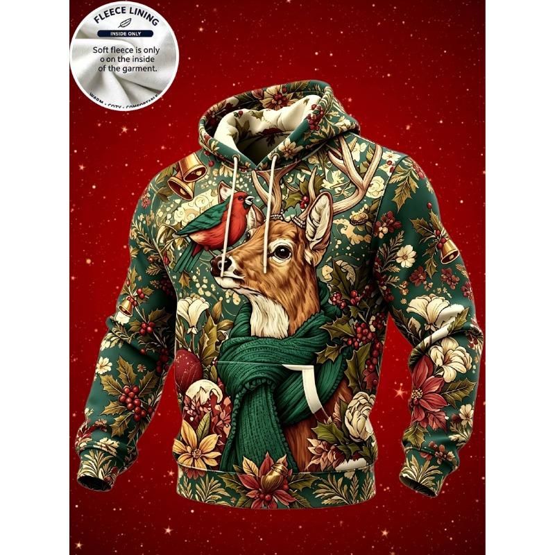 3D Print Christmas Fleece Hoodie Funny Santa Stuck In Chimney Reindeer Snow Scene Pullover Long Sleeve Holiday Sweatshirt