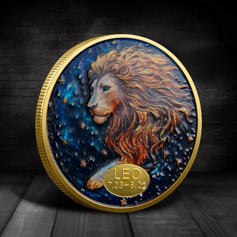 Evropské a americké zodiacové pamětní mince, mince osázené diamanty, Tarot přání pro Slunečního boha, zlaté a stříbrné mince, ozdoby