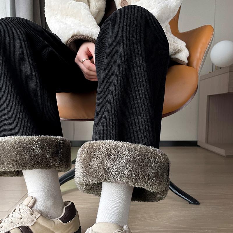Lamb Fleece Wide Leg Pants for Women In Autumn and Winter, with Thickened Fleece and Warm Cotton Pants