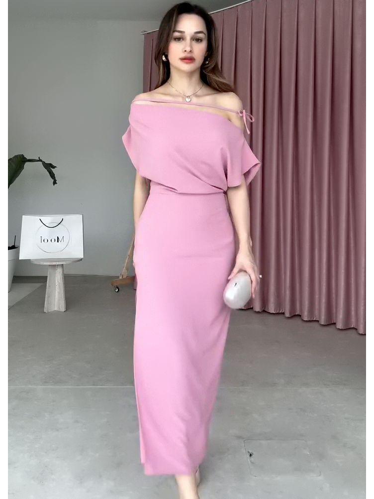 

Летнее платье на одно плечо, сексуальное, облегающее, женское, европейско-американское, 2025 XS розовый