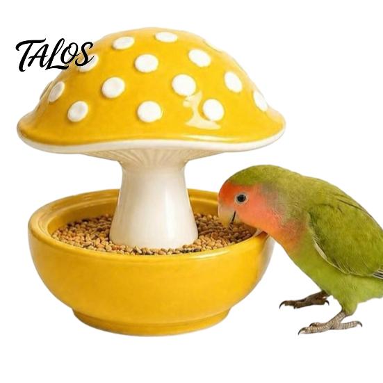 Talos Mushroom Bird Feeding Bowl, No Mess Pet Cage Feeder, Covered Food or Water Bowl for Small Animals Budgie Cockatiel Hamster