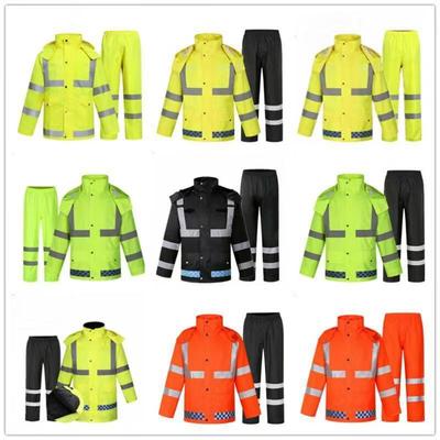 High-Visibility Raincoat & Pants Set: Road Duty Rescue Suit for Traffic Safety and Security.