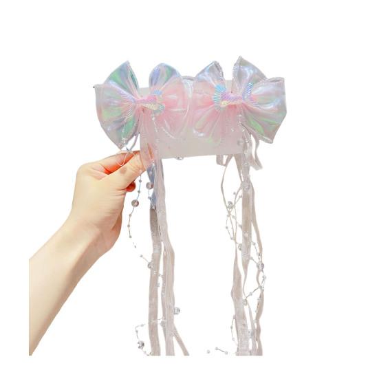 Girl Hair Pin Bowknot Starfish Shell Faux Pearls Chain Decor Kids Hair Clip Princess Headwear Hair Accessories