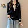 Age-Reducing Bow Doll Collar Long-Sleeved Sweater Women'S Cute Autumn And Winter Mm Temperament Thin Knitted Sweater