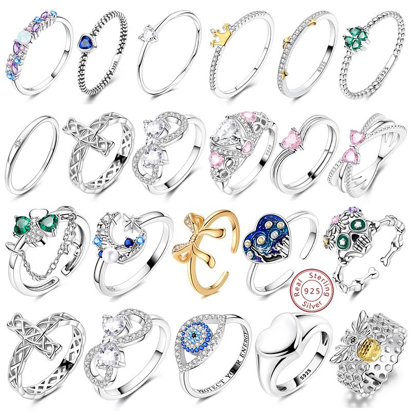 New Authentic Copper Ring Heart Bow FourLeaf Shamrock Crown Guardian Eye Ring Ideal For Women Girl Wedding Jewellery Gift