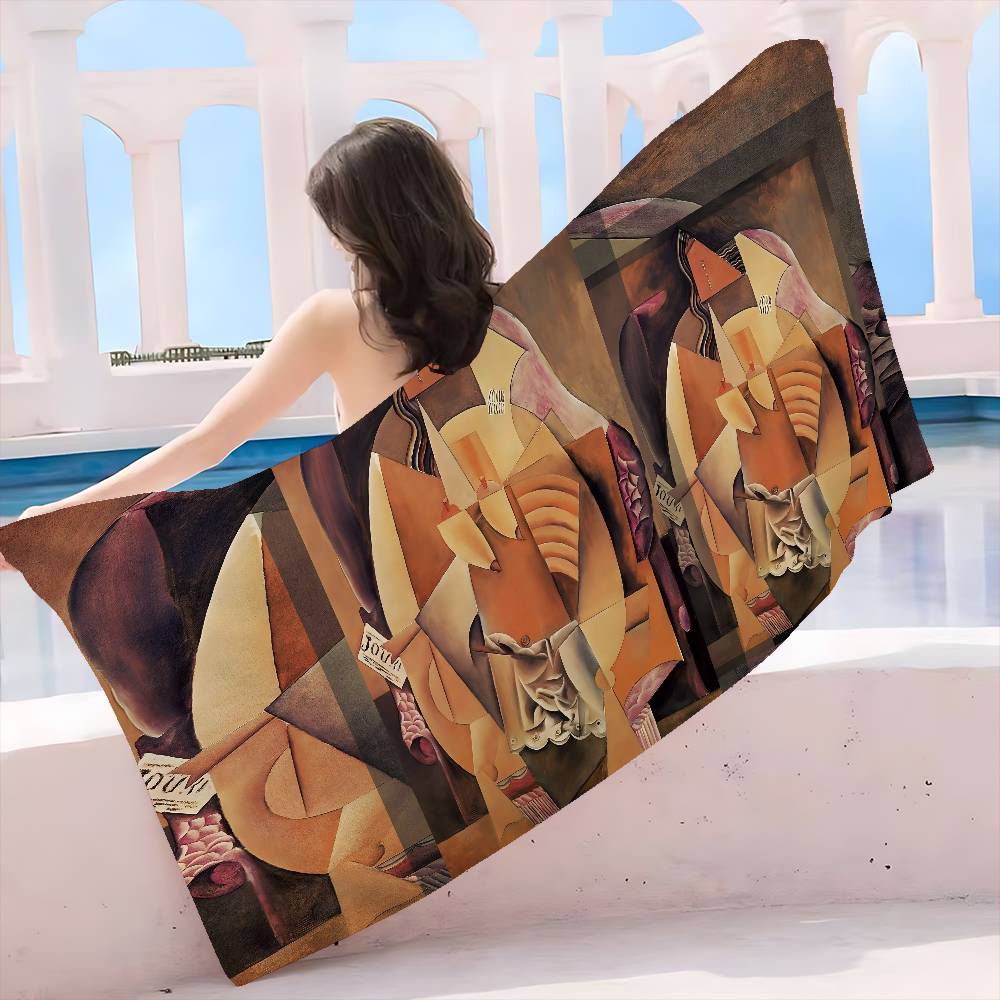 

P-Picasso Style Painting Microfiber Printed Beach Towel Mountain Climbing Yoga Beach Swimming Running Absorbent Soft Towel W40*H60(CM)