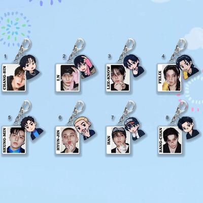 8pcs Double Charms Acrylic Keychain, Kpop Member Real Photo + Cute Cartoon Pendant, STAY Fans Collectible Bag Accessory Key Ring