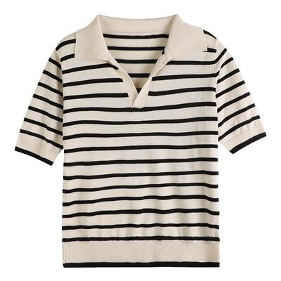 POLO Collar Cotton Short-sleeved T-shirt for Women In Summer New Loose Slim Sweater Sweet Style Short Fashionable Top