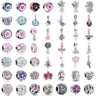 Original Copper Pink Spring Flower European Charm Pendant, Fit Women'S Fashion Bracelet Pendant In
