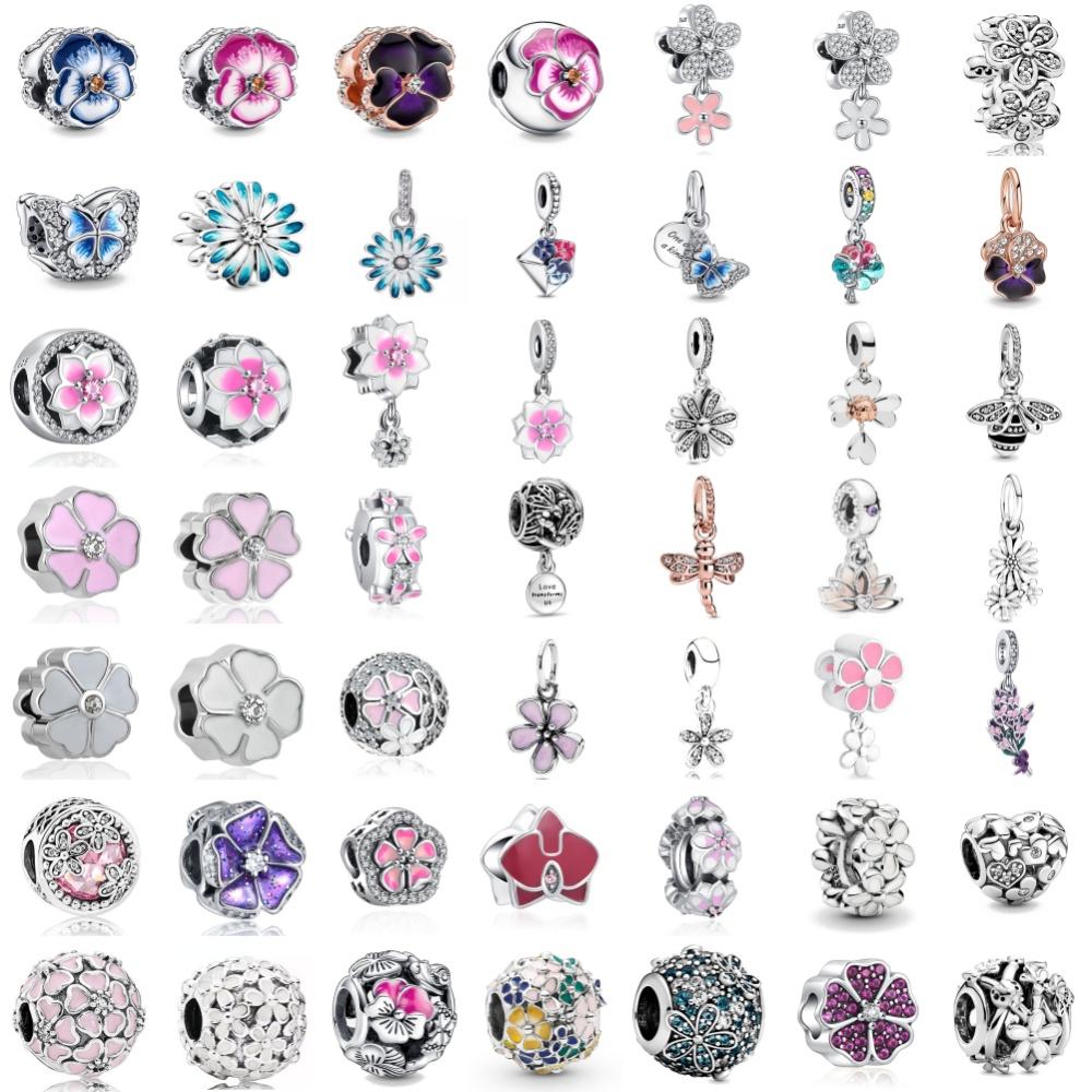 Original Copper Pink Spring Flower European Charm Pendant, Fit Women'S Fashion Bracelet Pendant In