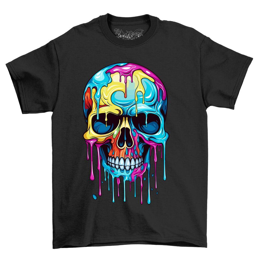 Skull Paint Drip Design t-shirt - Funny and Spooky! Unisex Printed Design. A vib