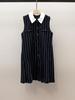 Autumn French Commuter Striped Sleeveless Pleated Dress with Turn-Down Collar