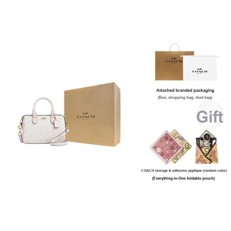 Coach Rowan 18 Classic Logo Print Coated Canvas Shoulder Tote Bag Small Women Bags Gold White CW329-IMXU5