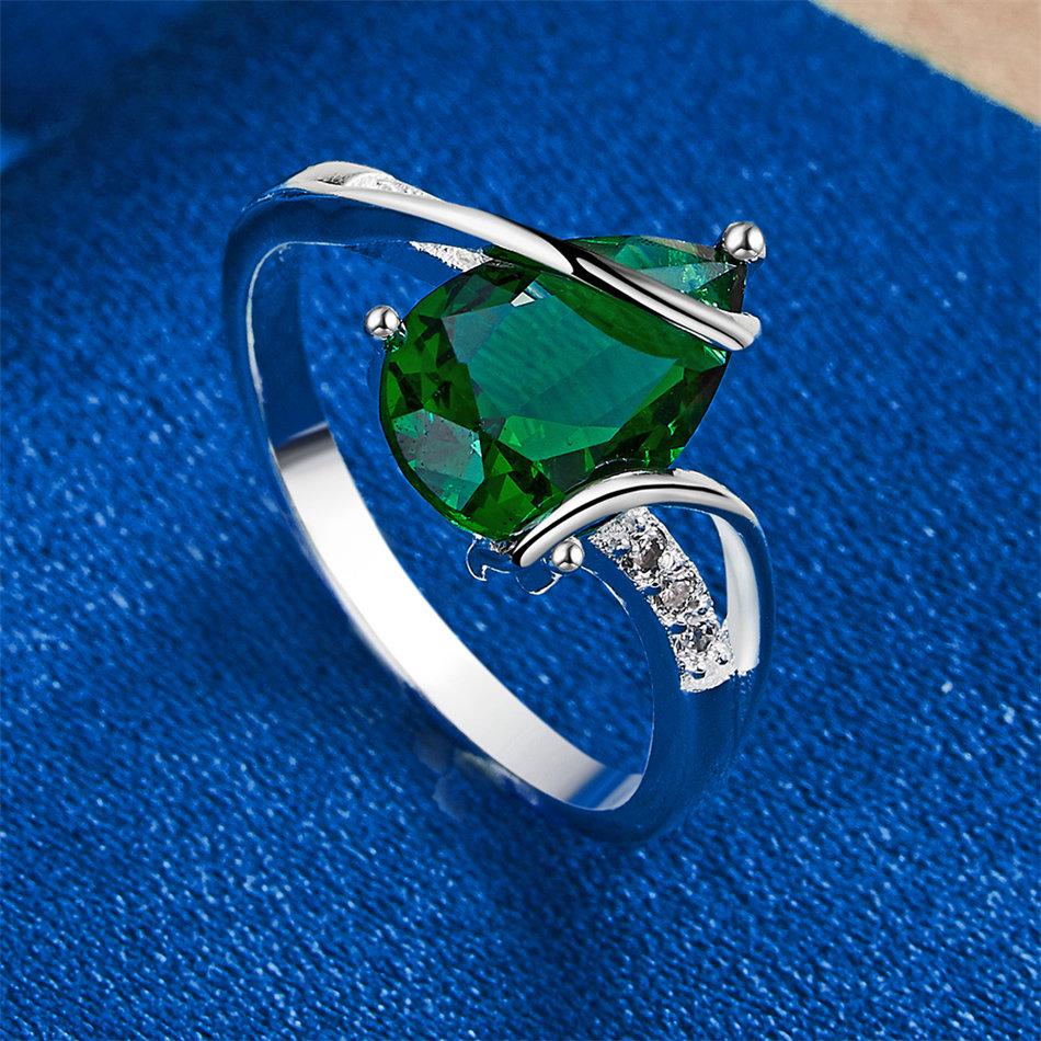 1 Piece of 925 Sterling Silver 7-10 Exquisite Green Zircon Ring, Women's Wedding Accessories Jewelry Gift