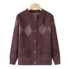 New Women's Autumn and Winter Spliced Round Neck Button Printed Pockets Fashionable Loose Casual Long-sleeved Knitted Cardigan