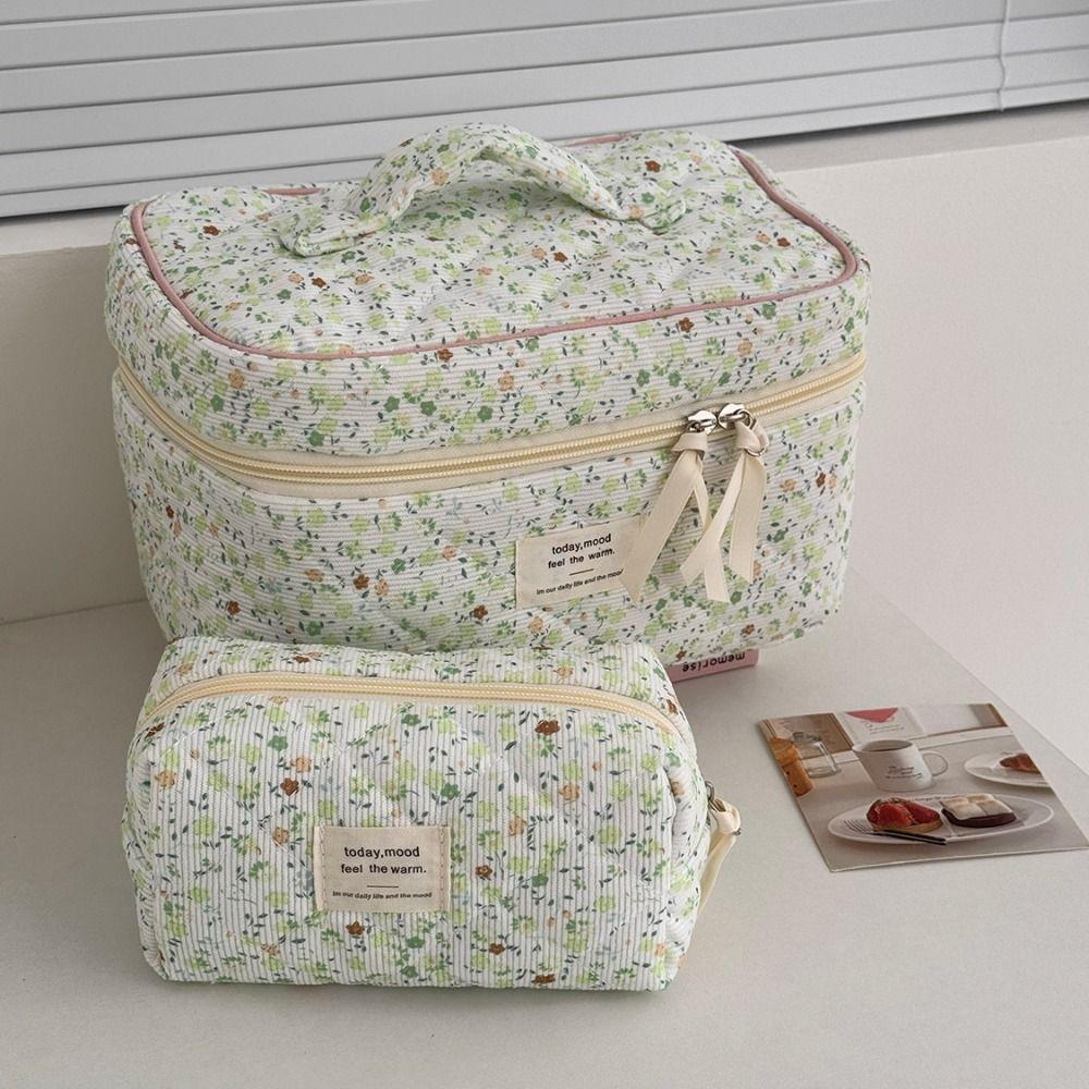 Ins Style Korduroy Ästhetischer Kosmetik-Organizer Große Kapazität Reißverschluss Floral Make-up Tasche Hautpflege Clutch Kosmetik
