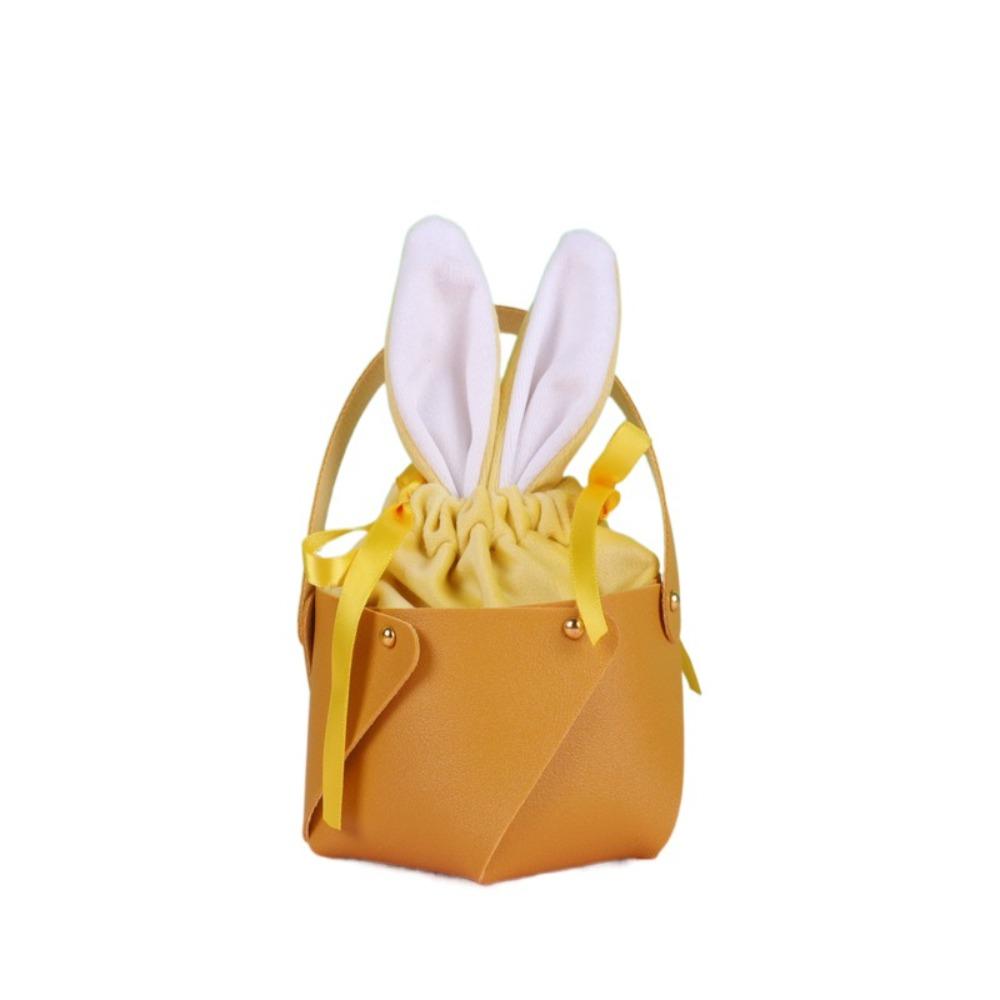 

New Leather Easter Bunny Bags Rabbit Soild Color Candy Bags Bunny Ears Gift Packing Bag Wedding 5x5x5cm жёлтый