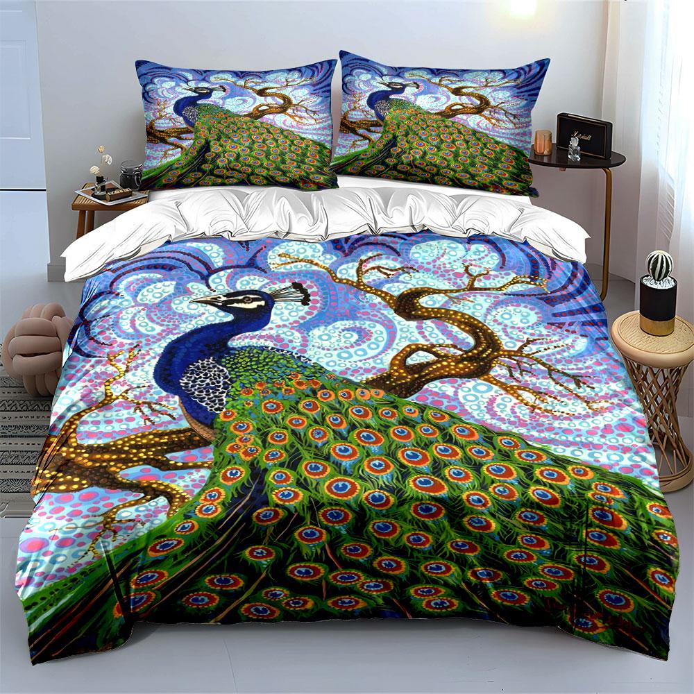 Peacock with intricate feathers. Bedding sets Duvet cover sets Duvet covers Pillowcases(1 * Duvet Cover 2 * Pillowcases, without duvet insert)