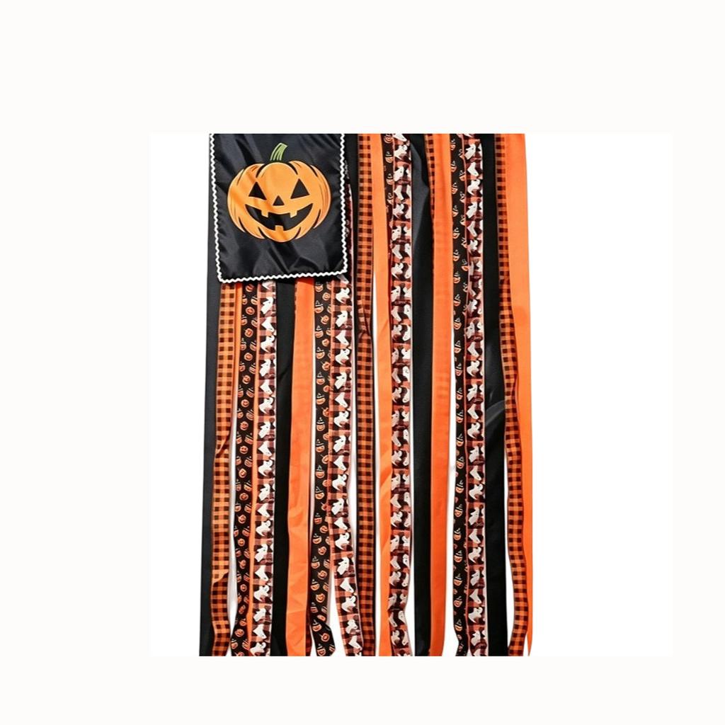 Halloween Pumpkin Hanging with Orange Black Plaid Fabric Tassels for Door Party Decoration