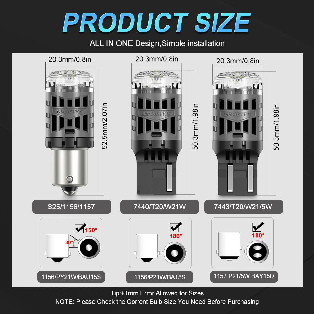MAXGTRS 2X 7440 1157 7443 LED T20 W21W Bulbs 1156 BA15S P21W Turn Signal Light No Hyper Flash Canbus No Error Amber Yellow