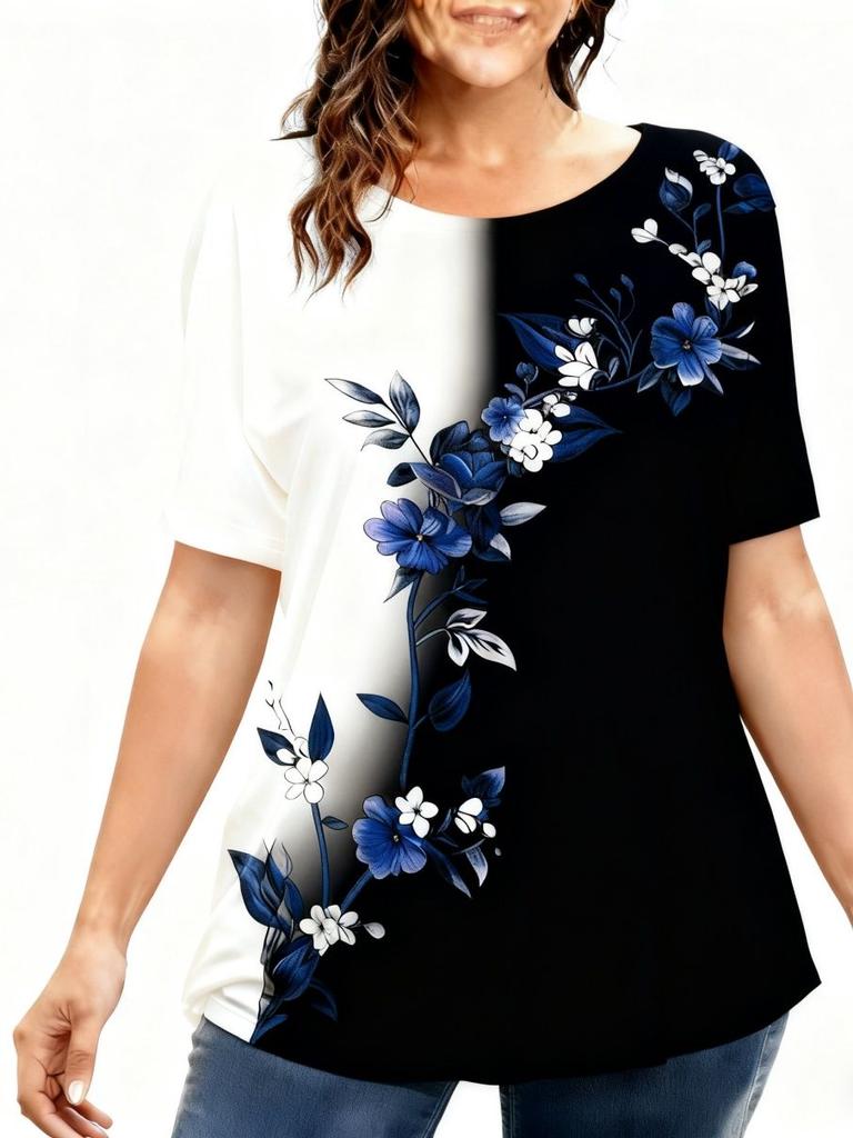 Summer Floral Flower 3D Print T-Shirts Women Casual Short Sleeve Round Neck T Shirt Harajuku Y2K Tees Top Female Street Clothing