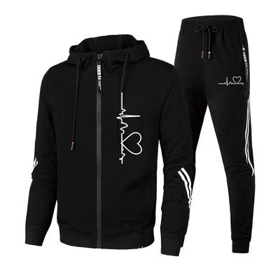 Conjunto masculino popular de 2 peças, jaqueta casual com capuz e zíper, terno com estampa de moletom para corrida, roupa de treino para outono e inverno
