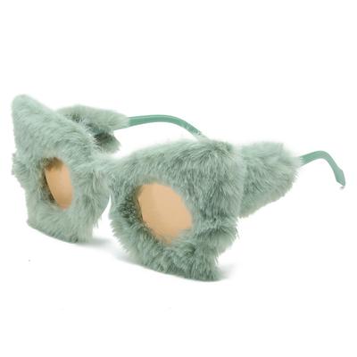 New Arrival Cat Eye Plush Sunglasses For Women Party Vintage Oversized Decorative Glasses Winter Thermal Fluffy Eyewear Uv400
