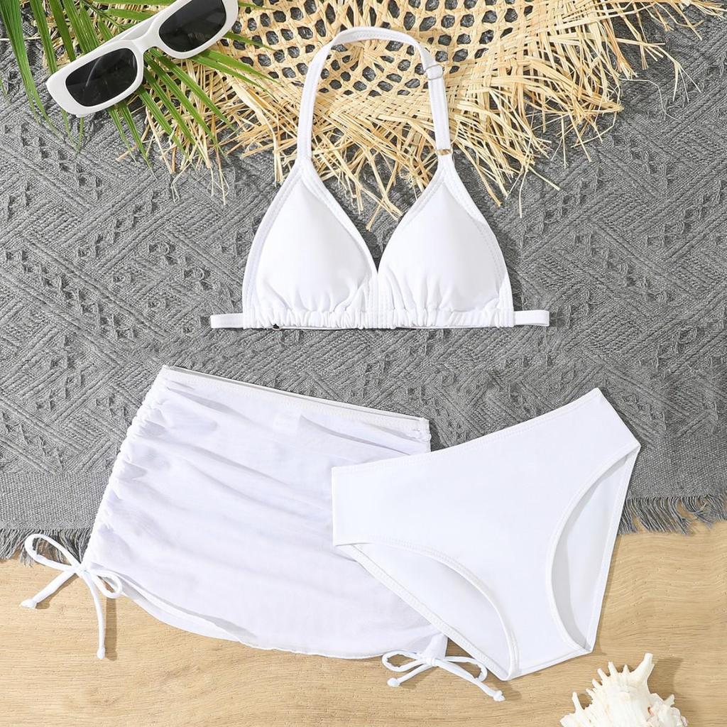 2025 Cute Girls' Three-Piece Bikini Swimsuit with Chest Pads for Middle and Older Children