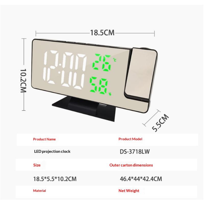 Led Digital Alarm Clock Projection Clock With 180°Rotatable Projector Mirror Large Screen Projection Clock For Home Office Table