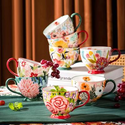 Creative Painted Pastoral Ceramic Breakfast Oat Cup 2025 New High-value High-foot Water Cup