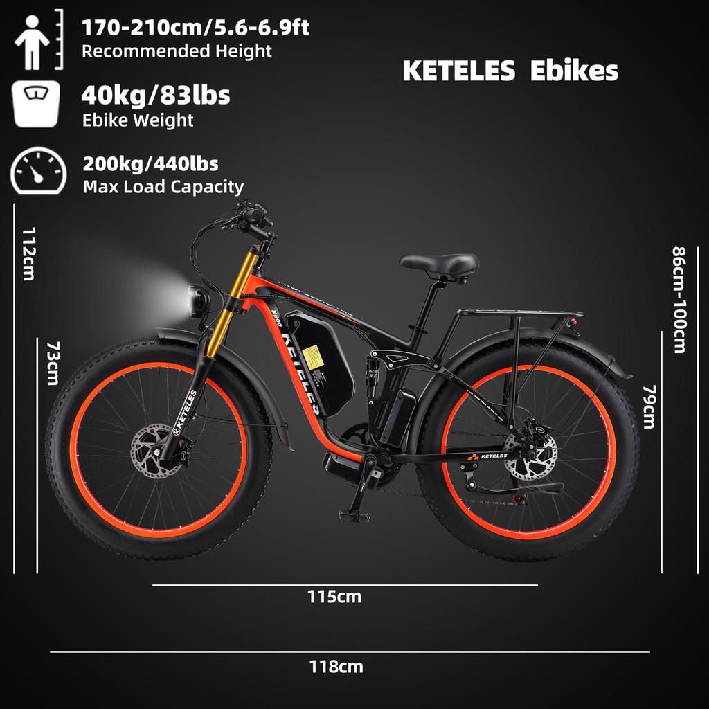 KETELES K800 PRO Electric Bicycle 3000W Motor 52v25ah Battery Ebike 26*4 inch fat tire Mountain off-road Electric Bike