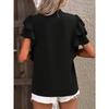 GMXIA Women's Summer V-neck Casual Double Layer Lotus Sleeve Solid Color Shirt Top