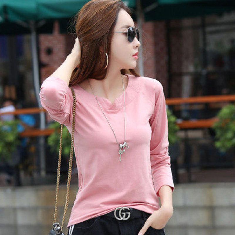 Dámské korejské jarní/podzimní tričko s dlouhým rukávem a výstřihem do V, úzké, 2025 – dostupné v několika barvách