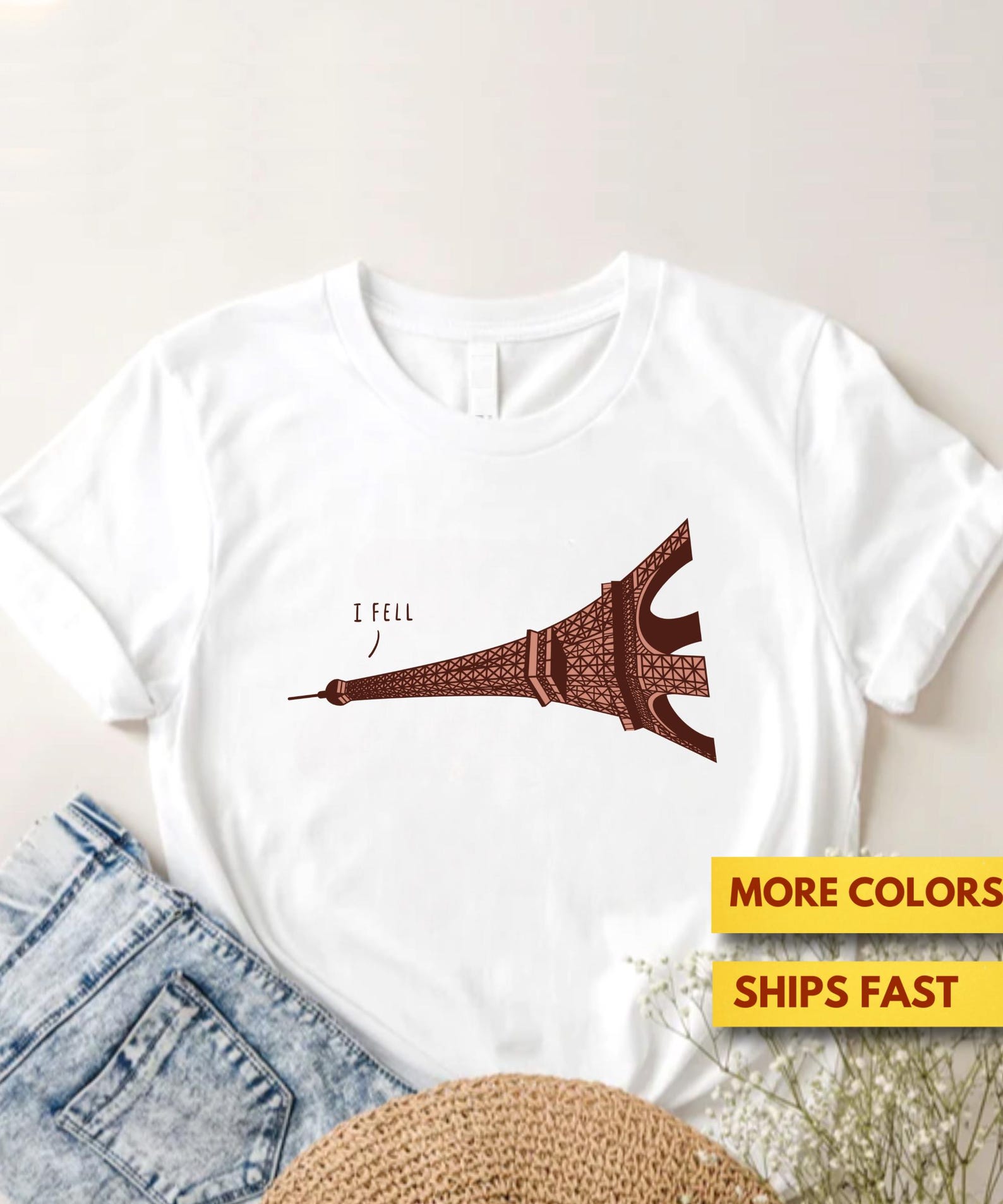 I Fell Funny Shirt, Funny Eiffel Tower Pun Shirt, Paris Pun Shirt, Funny France I Fell Pun, Pun Lovers Punny GifT shirt, Soft Premium Tee 3XL