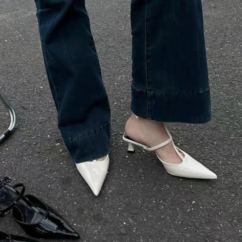 

Fashion Women s Sandals Summer New Low Heel Pointed Thin Strap Strap Buckle Slippers Fashion Temperament Commuter Heel Sandals 40 белый