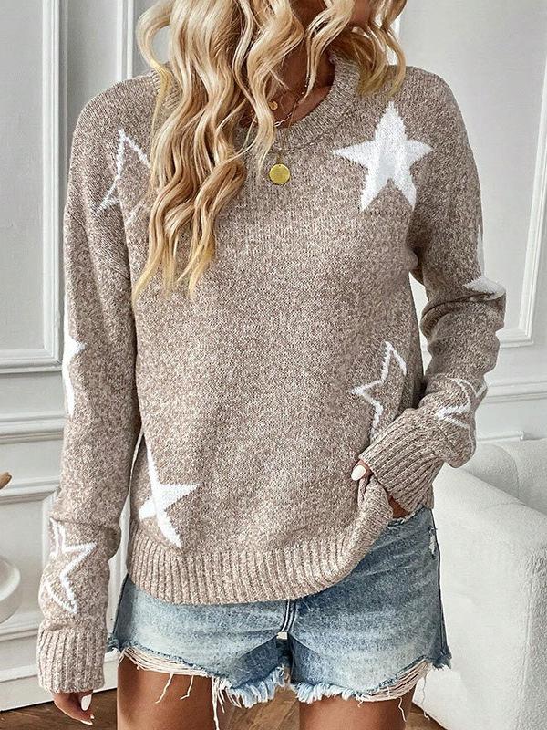 Women's Autumn Star Pattern Long Sleeve Round Neck Pullover Sweater