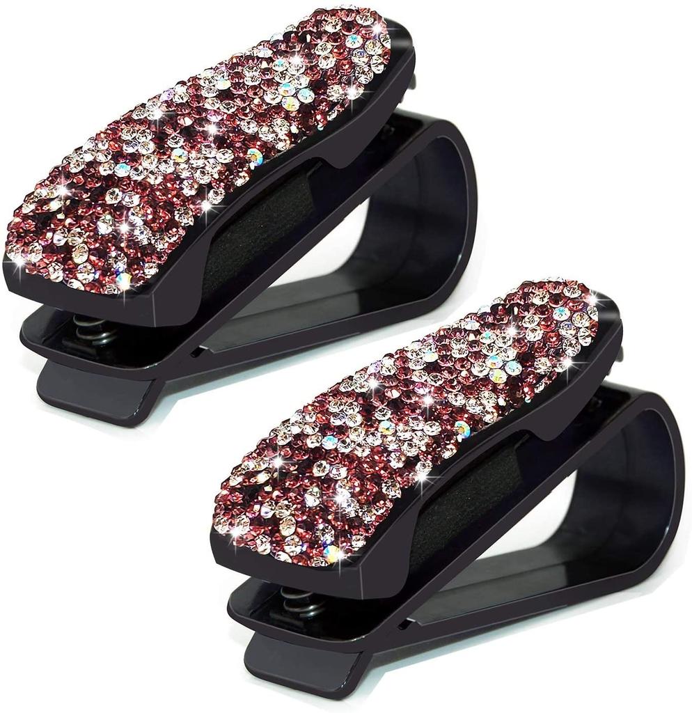 2PCS Bling Bling Rhinestone Diamond Sun Visor Glasses Fastener Clip Sunglasses Eyeglasses Holder Portable Clip Auto Car Ornament