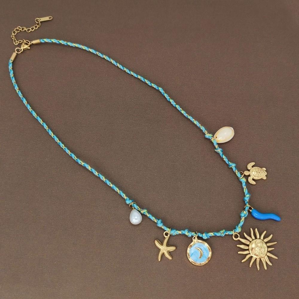 3D Plated Enamel Necklace Movable Mini Metal Sun Necklace Enamel Seahorse Neck Pendant  Accessories