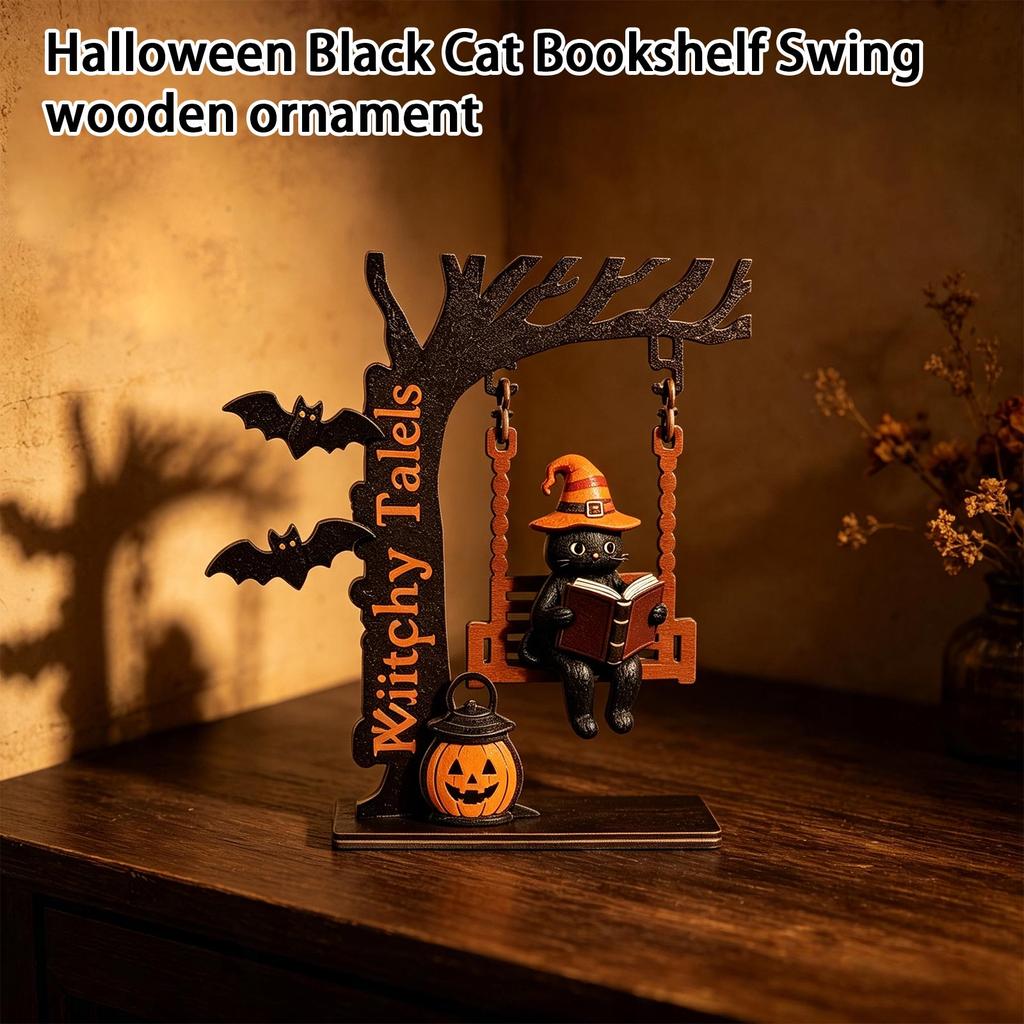 Wooden Halloween Bookshelf Swing Decoration for Home Centerpiece