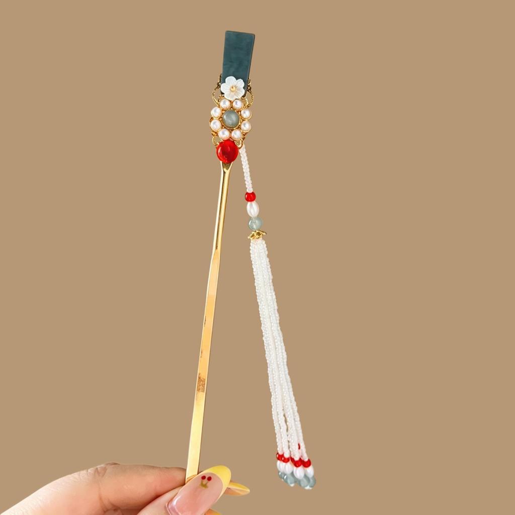 Pearl Flower Tassel Hairpin: Women's High-End Chinese-Style Headdress Accessory