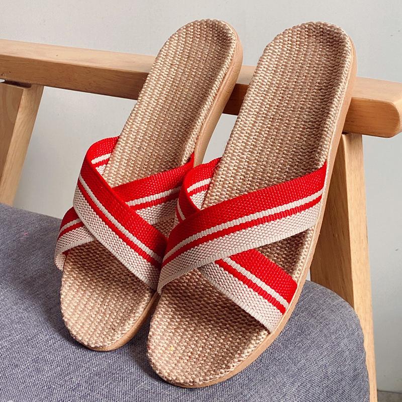 Uerkang new cross home cool slippers home indoor non-slip linen slippers men's and women's non-slip soft slippers