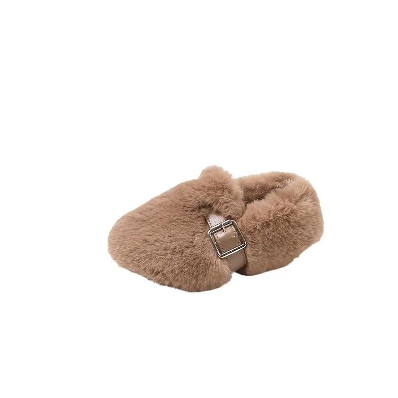 Kids Princess Shoes Soft Sole Girls Flat Shoes with Metal Decoration 2024 Winter New Fashion for Children Plush Shoes Warm Trend