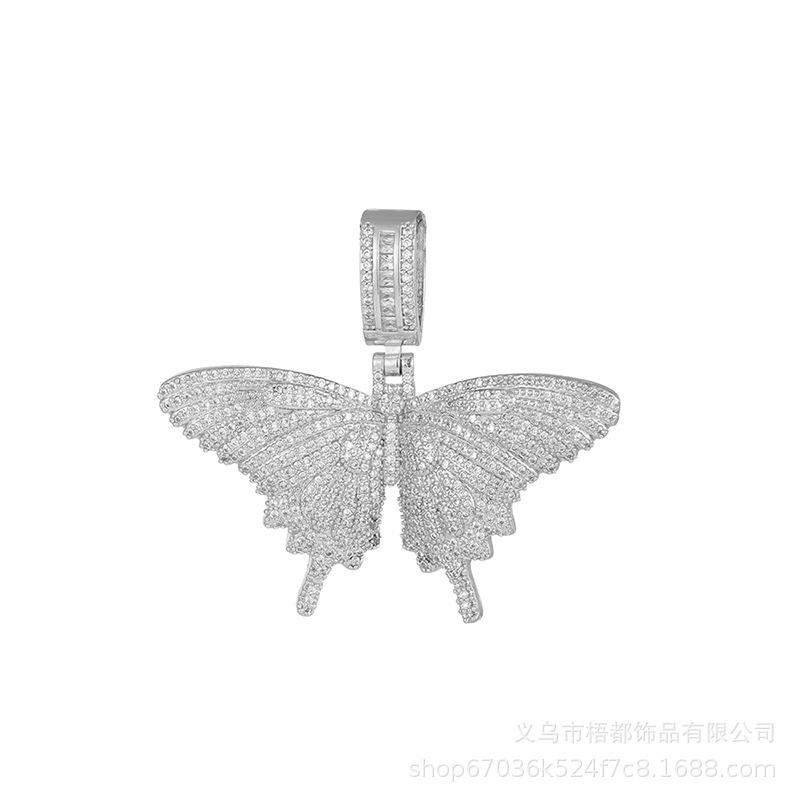 Zirconia-Inlaid Butterfly Pendant Necklace in Gold/Silver, Hip Hop Style