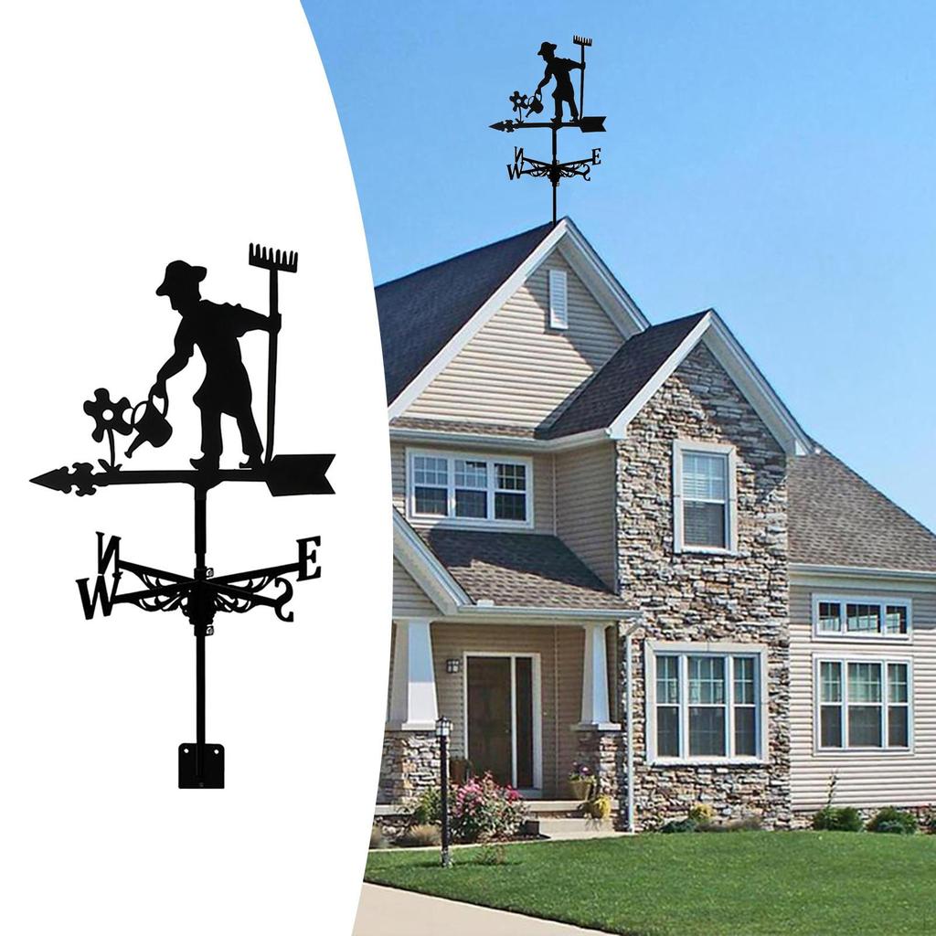 Cast Iron Weather Vane Roof Mount Wind Direction Indicator Tool Outdoor Farm Scene Garden Stake