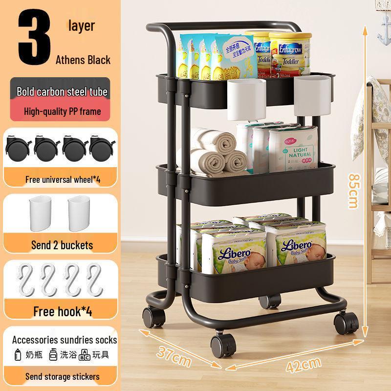 Compact Mobile Multi-Layer Storage Rack for Kitchen, Bedroom, or Home