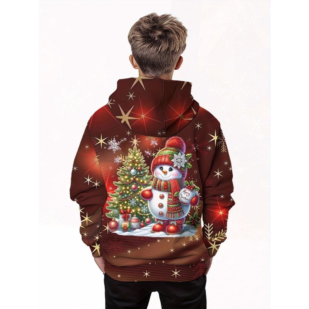 3D Digital Print Christmas Snowman Fun Pattern Sweatshirt, Fashion Trendy Casual Kids' Clothing, Perfect for Boys' Outdoor Wear