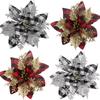 Exquisite 14cm Christmas Tree Decoration With Red And Gold Glittered Flower Design
